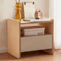 Light wood-effect and beige nightstand co44 with drawer and open shelf