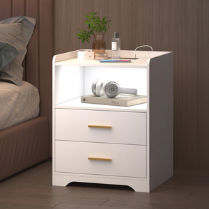 White nightstand co21 with two drawers and an open shelf