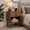 Brown wood-effect nightstand co46 with drawer and open shelf