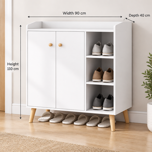 Modern white shoe cabinet, width 90 cm, depth 40 cm, height 110 cm