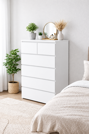 DR51 enhanced original photo of white six-drawer chest