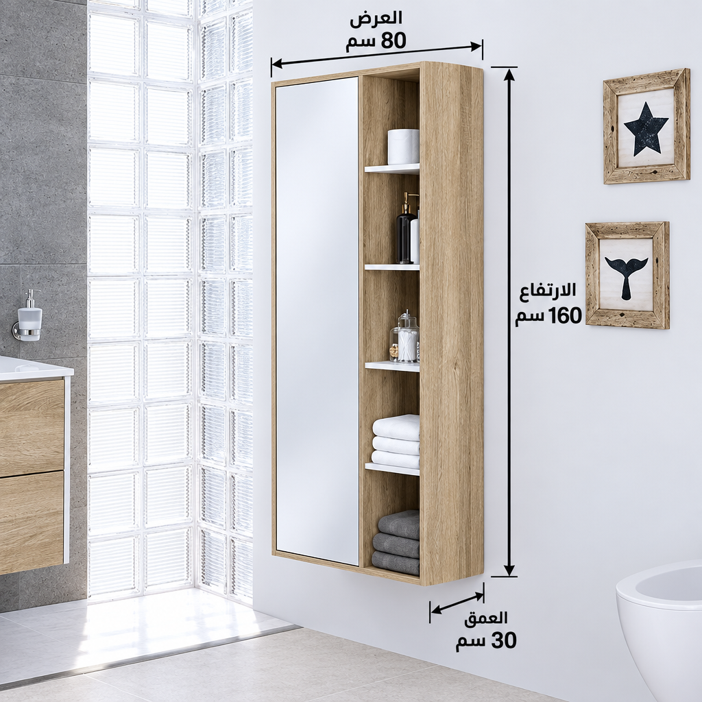 وحدة حمام BU46، عرض 80 سم وارتفاع 160 سم وعمق 30 سم