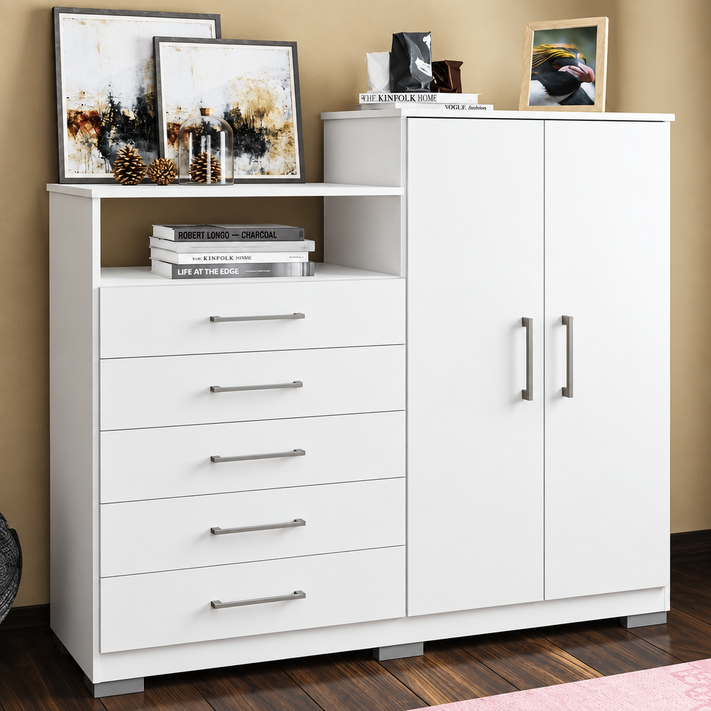 DR42 enhanced original photo of white drawer and cabinet unit