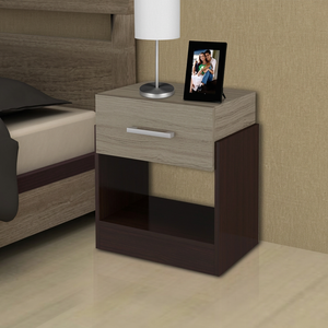 Grey and brown nightstand co29 with one drawer and an open shelf
