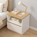 White and wood-effect nightstand co43 with drawer and open shelf