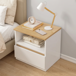White and wood-effect nightstand co43 with drawer and open shelf