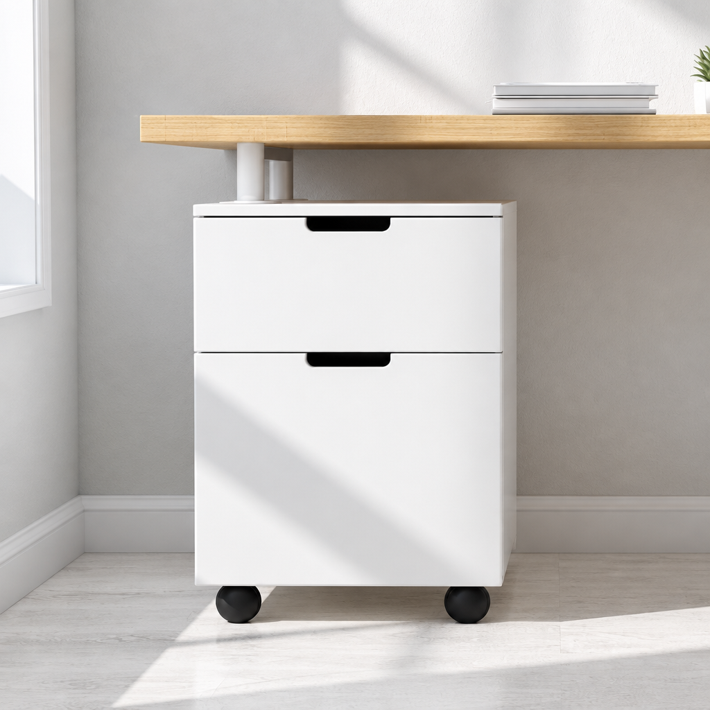 DR25 white two-drawer wheeled cabinet
