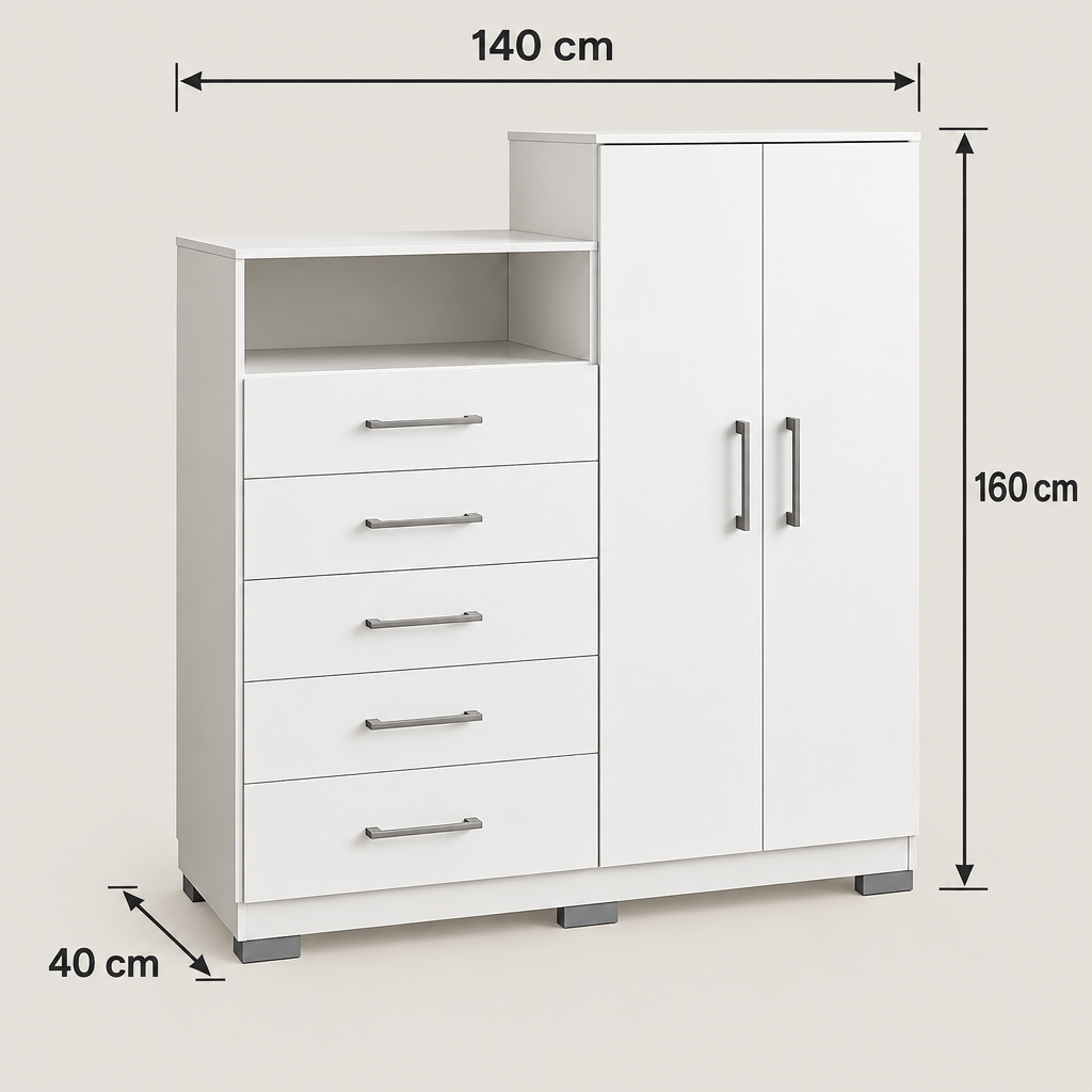 DR42 dimensions: width 140 cm, height 160 cm, depth 40 cm