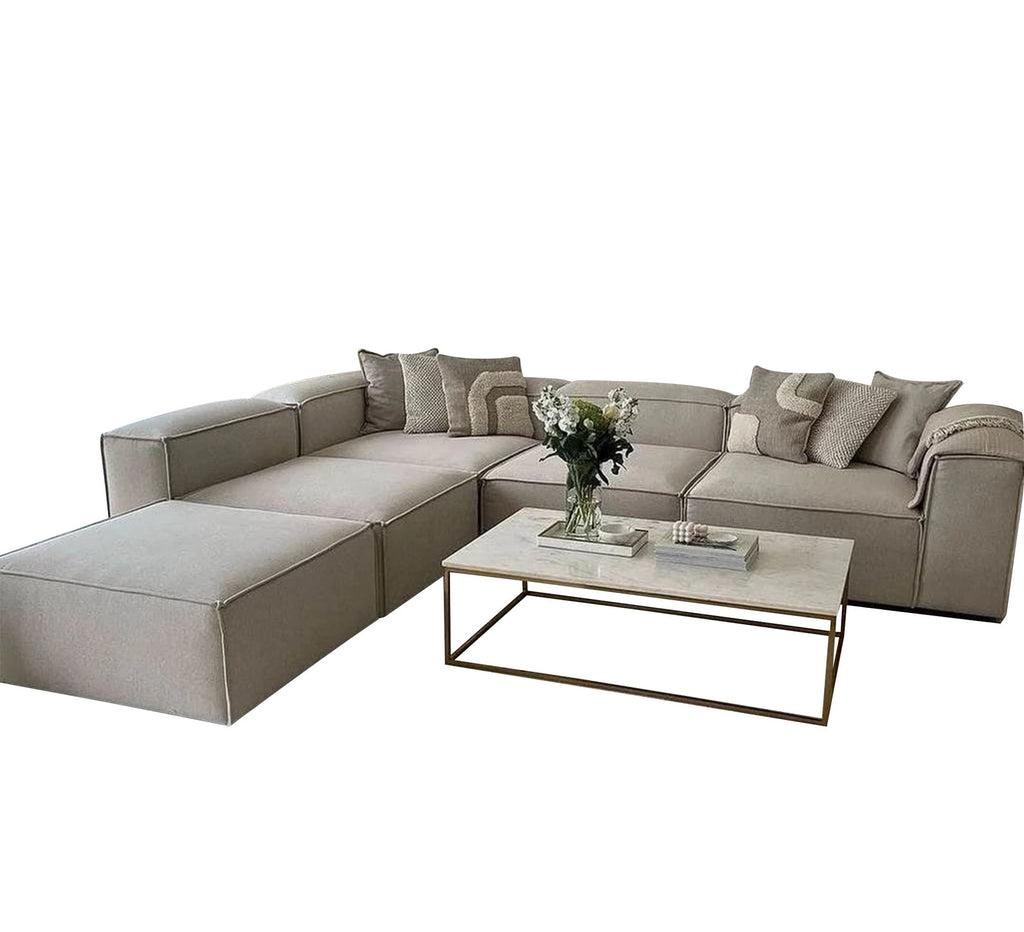 ركنة حرف L RA105 بيج 295×250×75 سم – قطيفة فاخرة