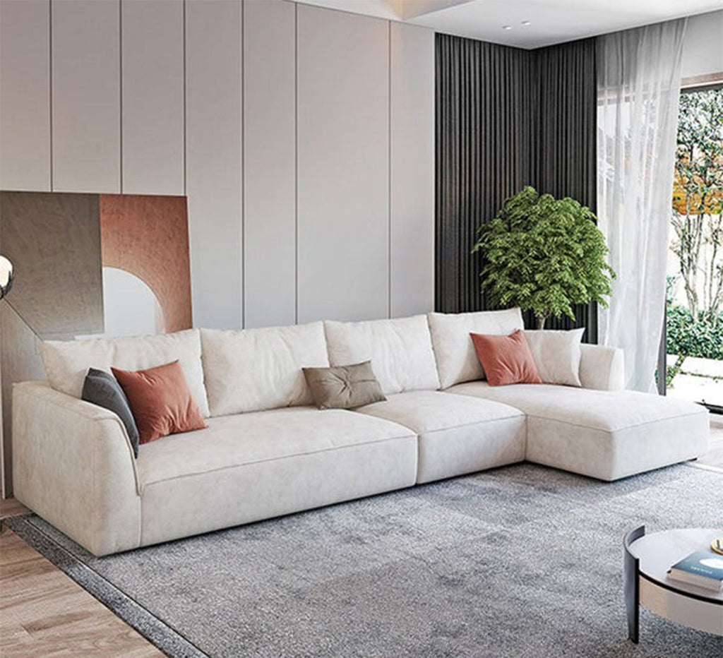 ركنة حرف L RA108 بيج بشيز لونج 320×180 سم – قطيفة فاخرة
