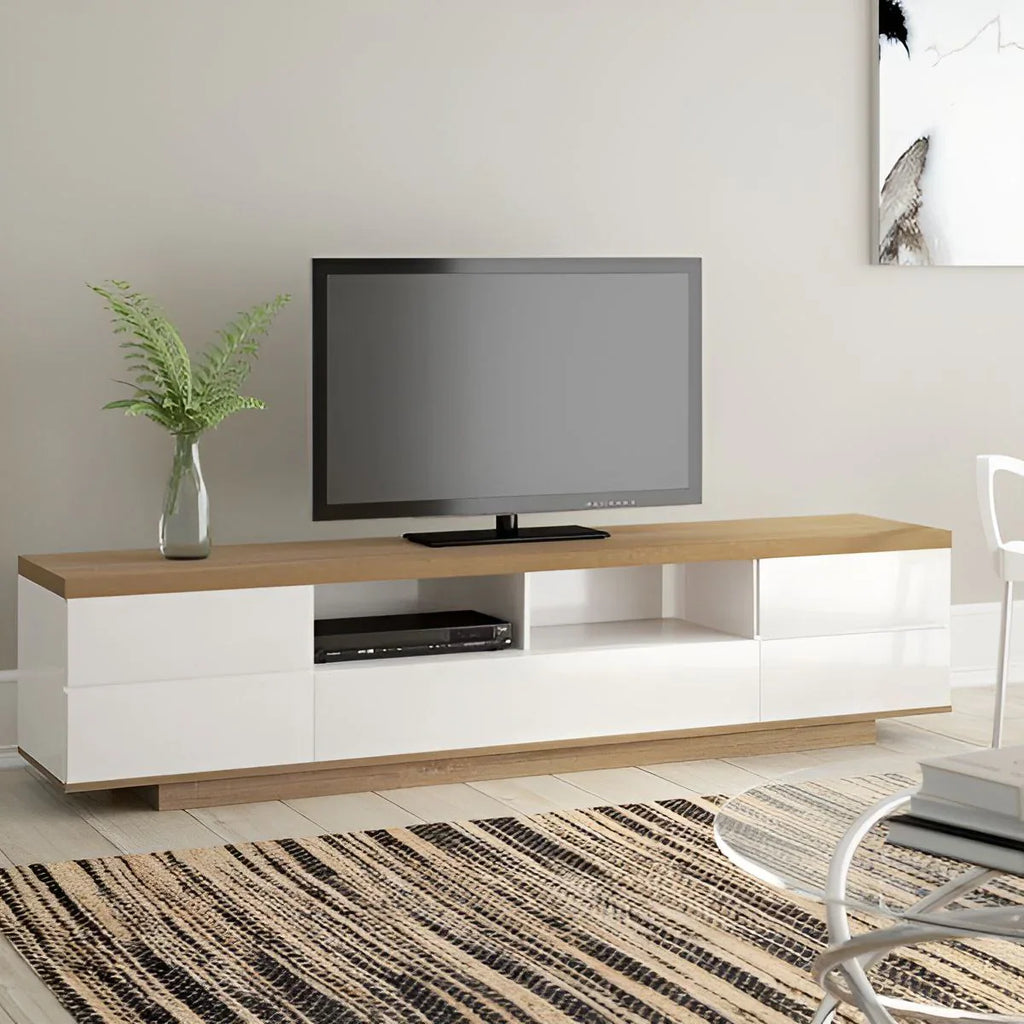 وحدة تلفزيون بيضاء وخشبية - 200 × 40 × 40 سم | TV40