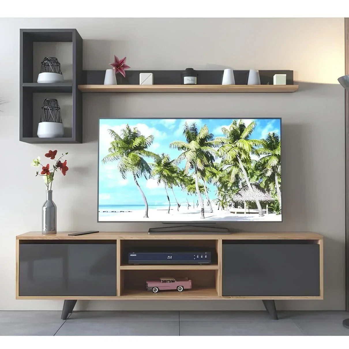 Wooden & Black TV Unit – 160 × 40 × 40 cm | TV82