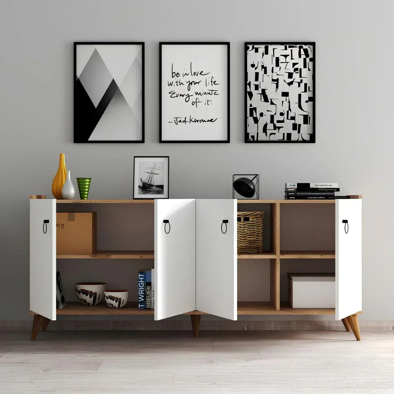 Buffet | White & Wood | 160 × 40 × 90 cm | BT12