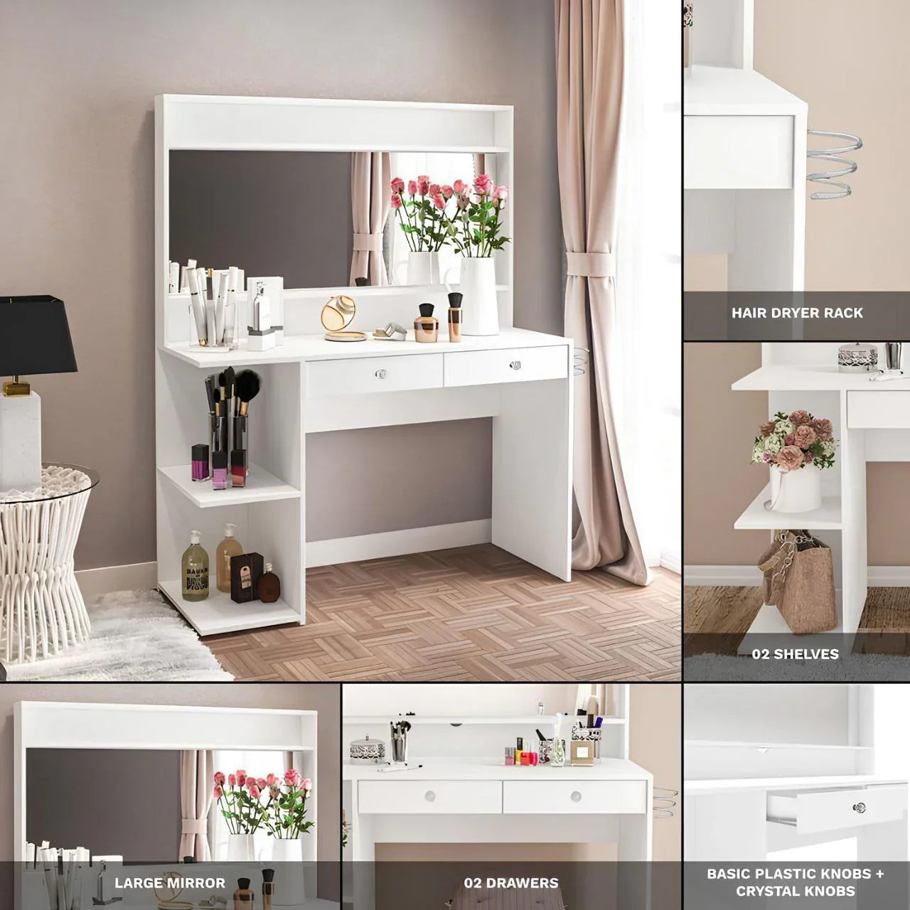 طاولة زينة | أبيض | ١٢٠ × ١٣٠ × ٤٠ | DT ١٧