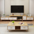 Modern Scandinavian Living Room Set (TV Unit & Coffee Table) – Warm Wood & White | SET08