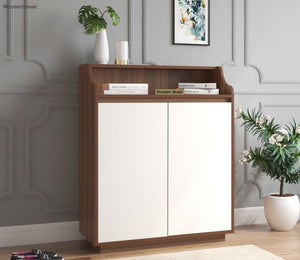 Modern walnut and white shoe cabinet