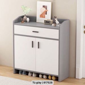 Modern light grey and white shoe cabinet with drawer