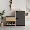 MDF Shoe Cabinet – Wood & Black | SU82 | 100 × 40 × 70 cm