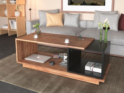 Rectangular Table TA65 | Wood & Black | 100 × 50 × 40 cm – MDF