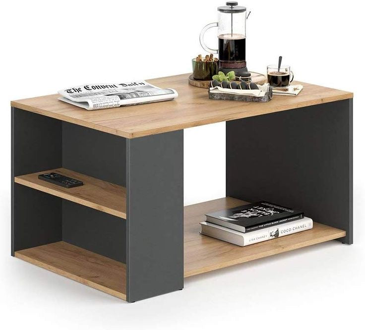 Rectangular Table TA67 | Wood & Black | 80 × 60 × 40 cm – MDF