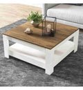 طاولة مربعة TA72 لون خشبي وأبيض – MDF مقاس 80×80×40 سم