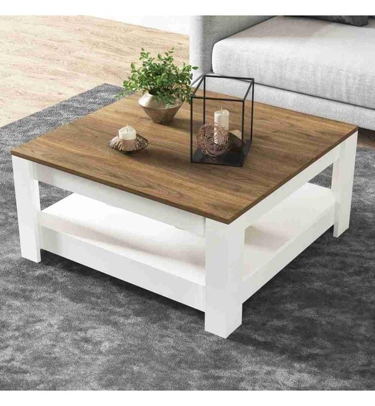 Square Table TA72 | Wood & White | 80 × 80 × 40 cm – MDF