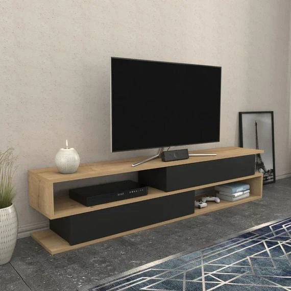 Wooden & Black TV Unit – 160 × 30 × 40 cm | TV80
